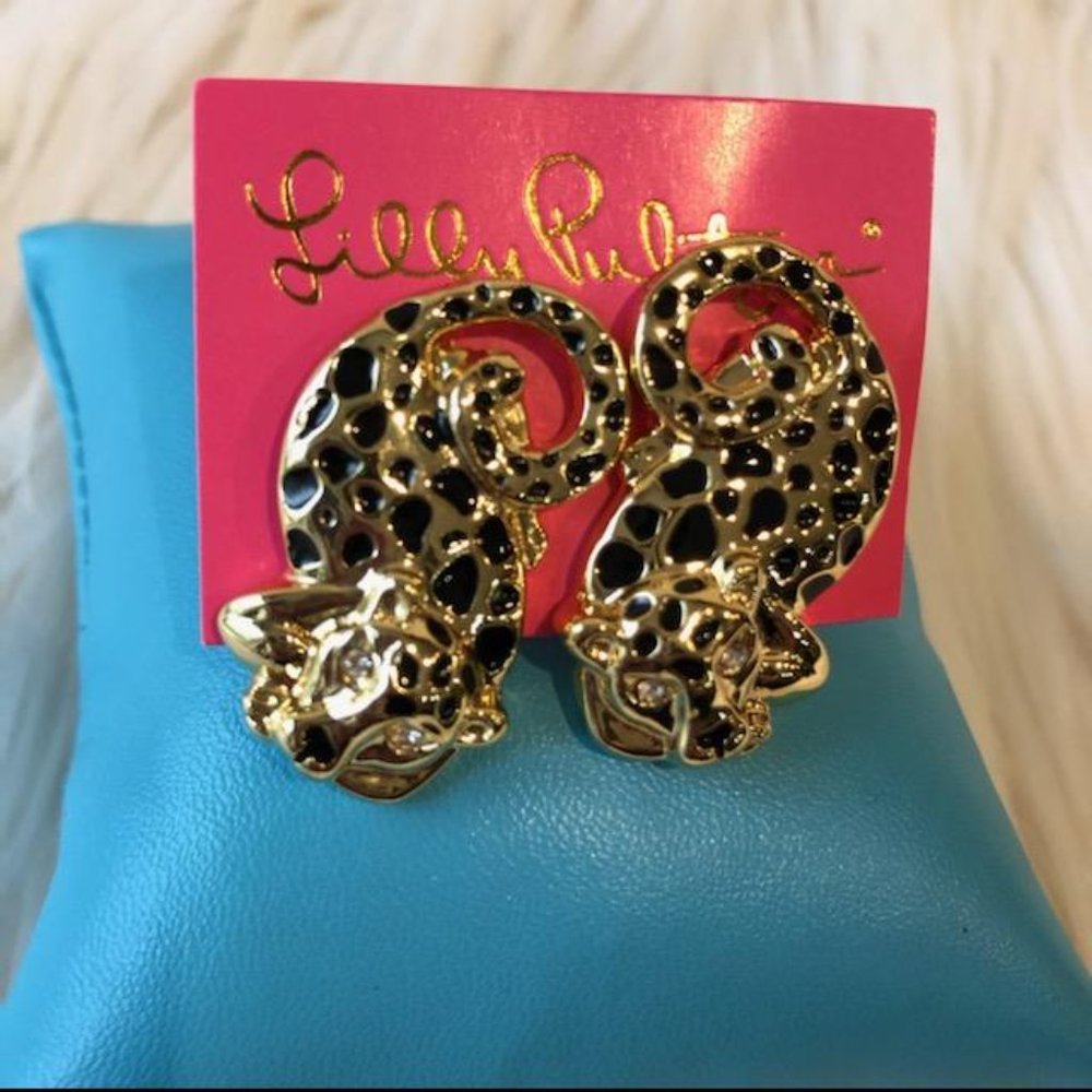 Lilly Pulitzer Leopard Gold Tone Earrings - Picture 2 of 6